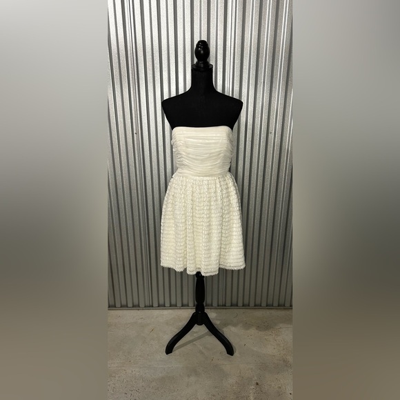 Women’s Jill Stuart Designer White Strapless Polyester Bow Midi Dress Size 8 - Picture 1 of 8